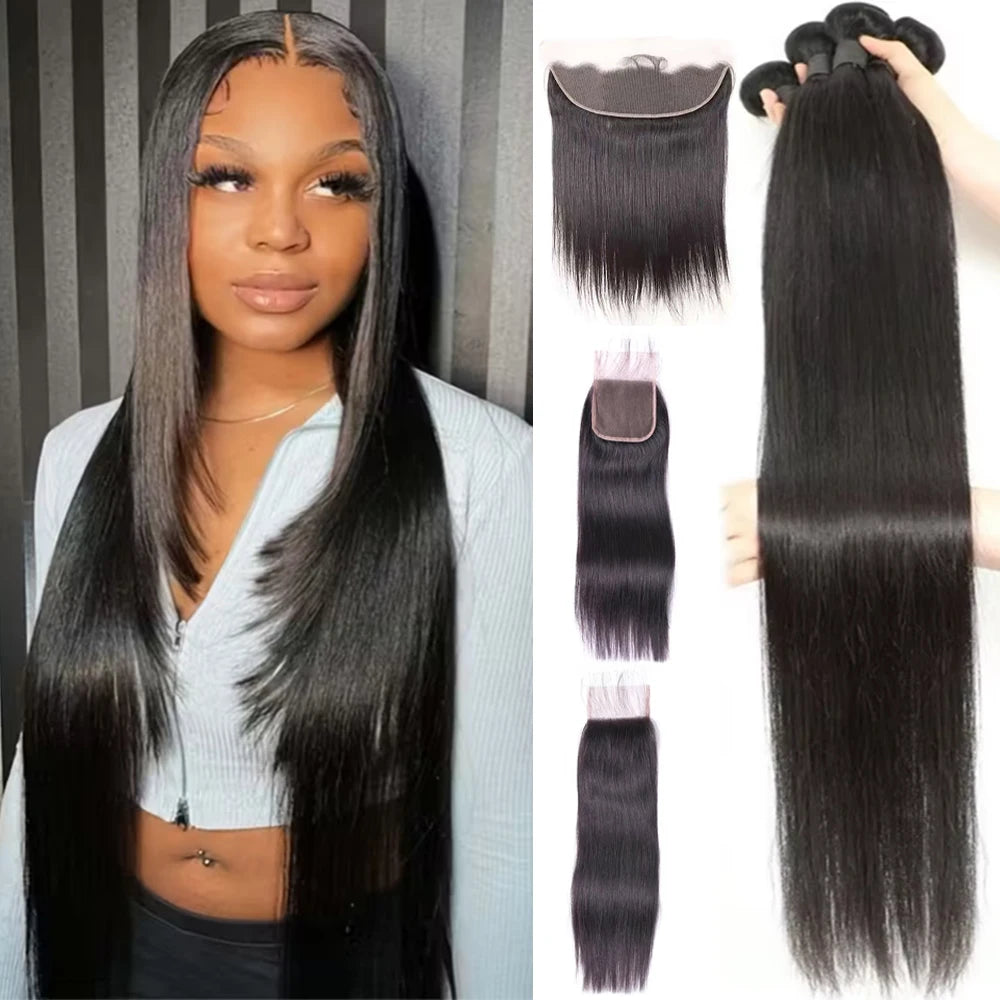 Hair Bundles With Closure – 2x6 Lace – Human Hair – Natural Black | KIMLUD