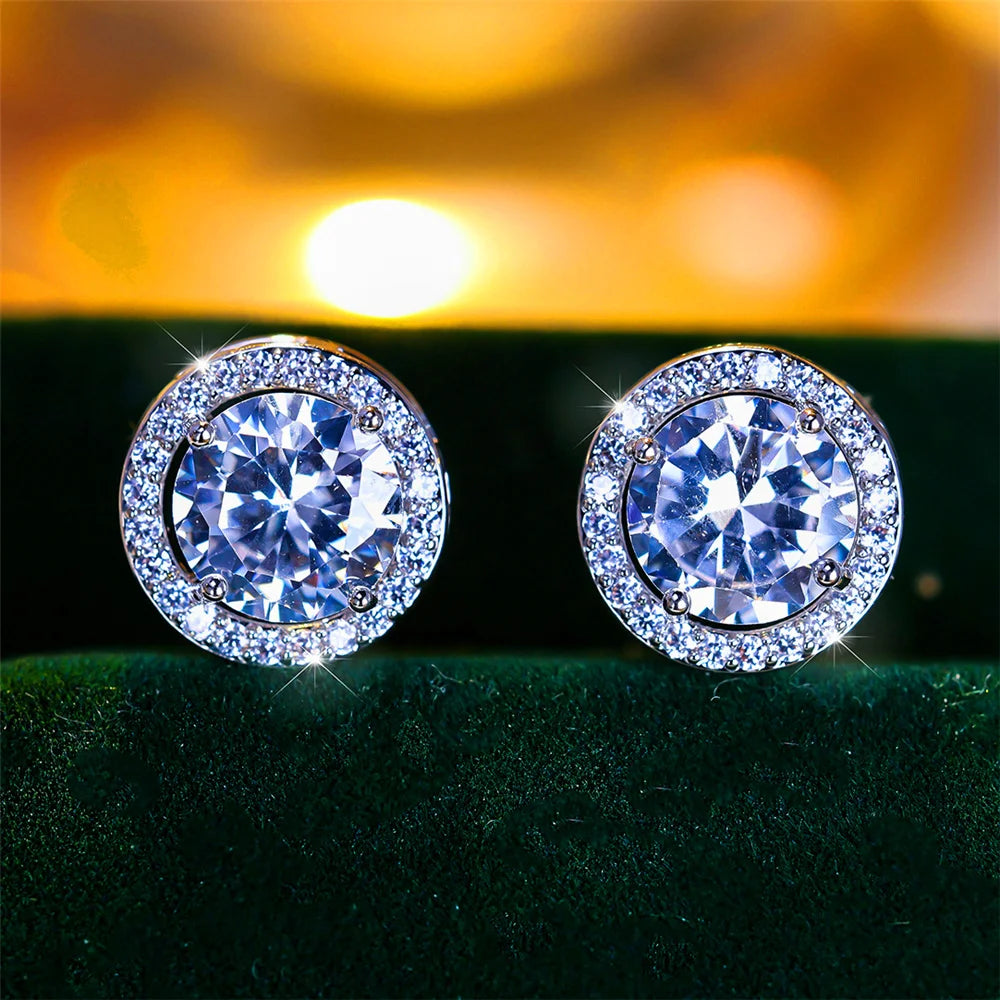 Crystal Stud Earrings Round — Purple Blue Green | KIMLUD