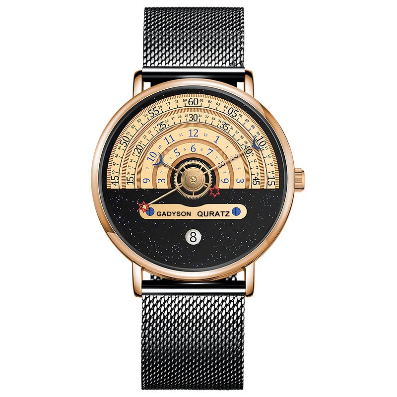 Unique Business Men Watch Fashion Auto Date Stainless Steel Strap Quartz Wristwatch Man Gifts For Him Calendar Clock