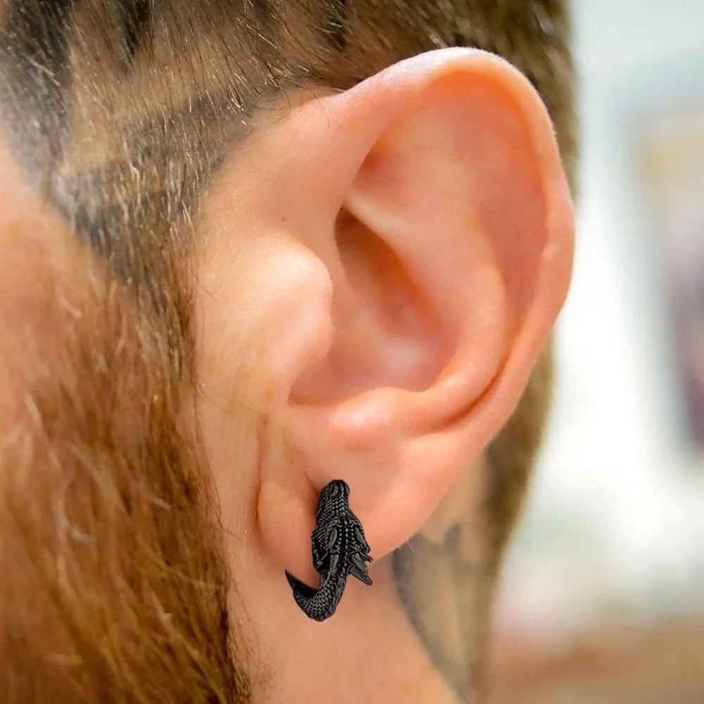 Retro Hip-hop Stainless Steel Gold Color Dragon Hoop Earrings Women's Men Punk Personality Cool Streetwear Jewelry Accessories