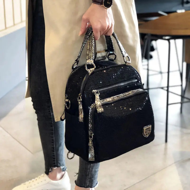 Sequin Softback Backpack Large Capacity — Black | KIMLUD