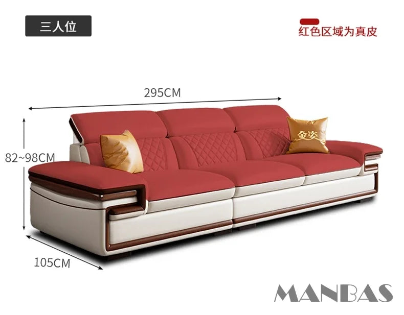 Genuine Italian Leather Sofa Set With Adjustable Headrests — Ivory | KIMLUD