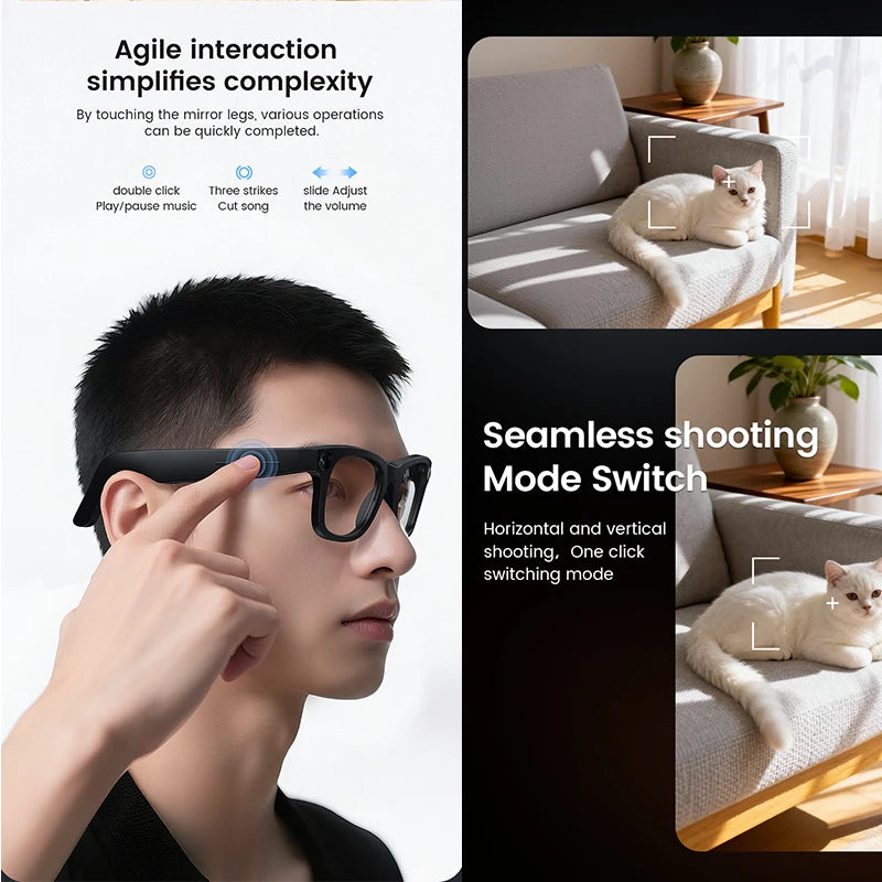 Photochromic Smart Glasses HD Photo Video Translation — Black | KIMLUD