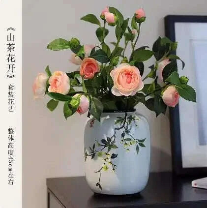 KIMLUD, Chinese Ceramic Vase Decoration Living Room Entrance Floral Home Hydroponic Simple round Housewarming Gift Flower, KIMLUD Womens Clothes