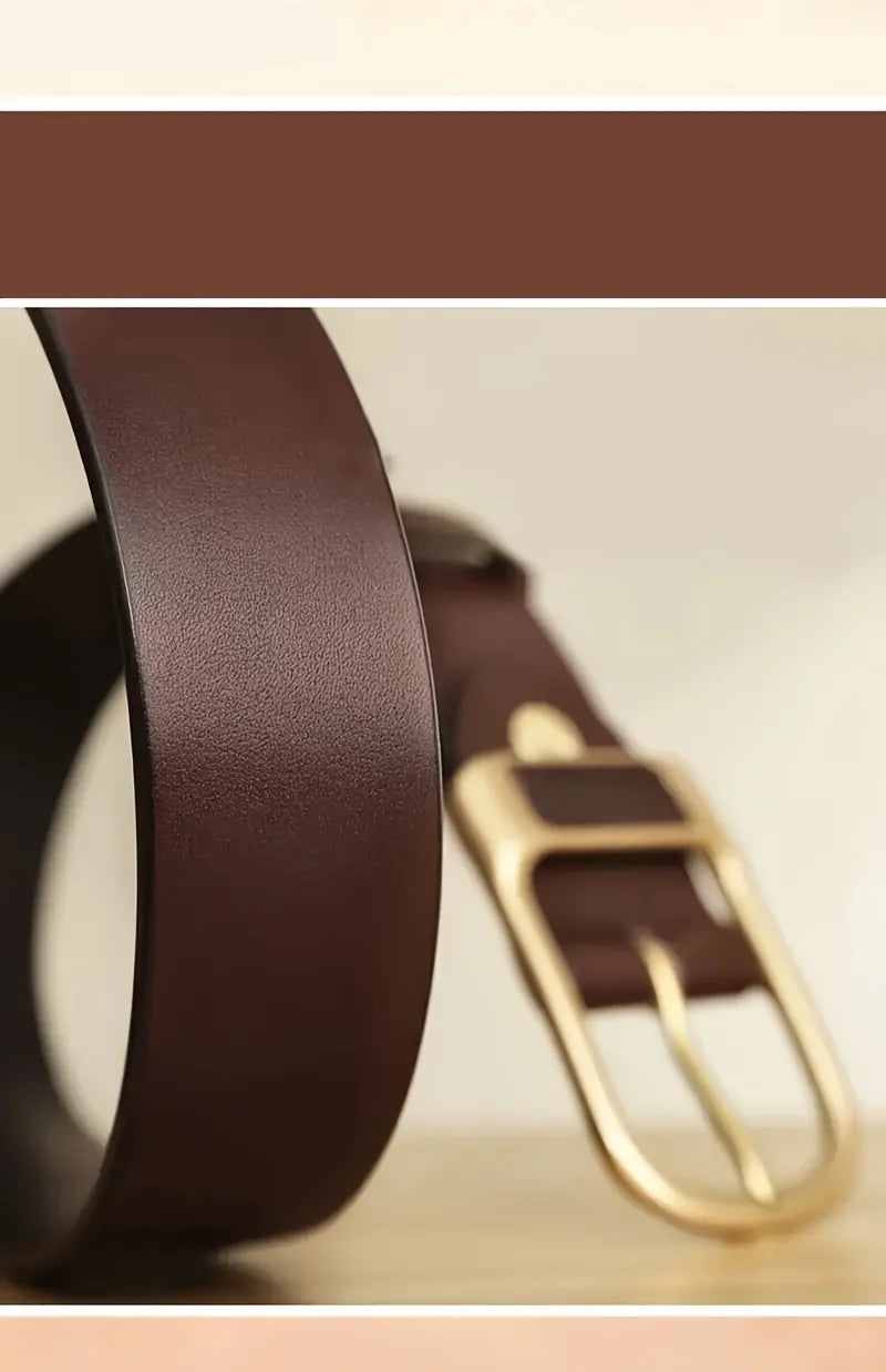 PU Leather Belt Coboy Style Pin Buckle 3.8cm Width For Everyday Business Casual — Dark | KIMLUD