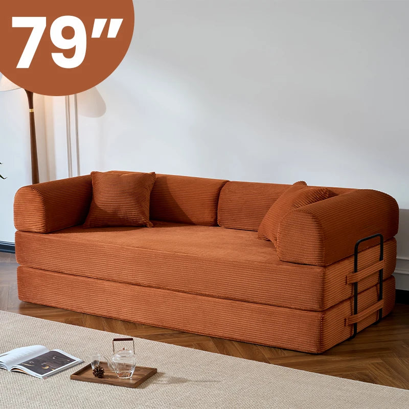 Corduroy Folding Convertible Sofa Bed — Olive | KIMLUD