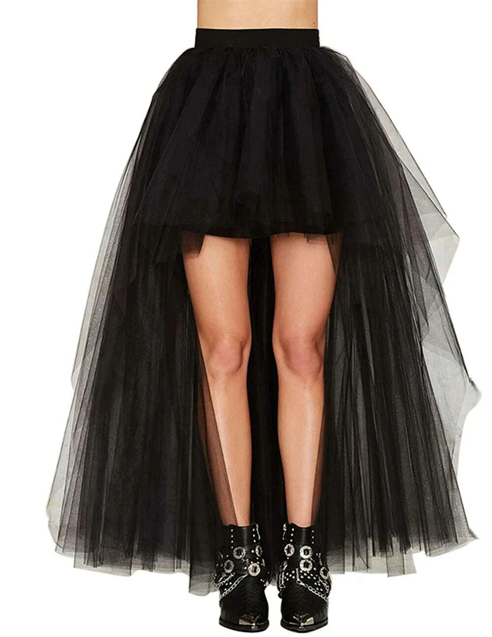 KIMLUD, MisShow Hi-Lo Gothic Punk Tutu Skirt Soft Tulle Elastic Waist High Low Mesh Net Halloween Cosplay Costume Maxi Women Dress, KIMLUD Womens Clothes