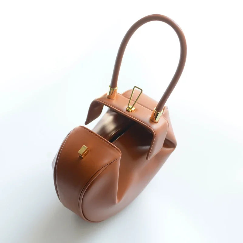 Genuine Cow Leather Round Dumpling Bag — Black | KIMLUD