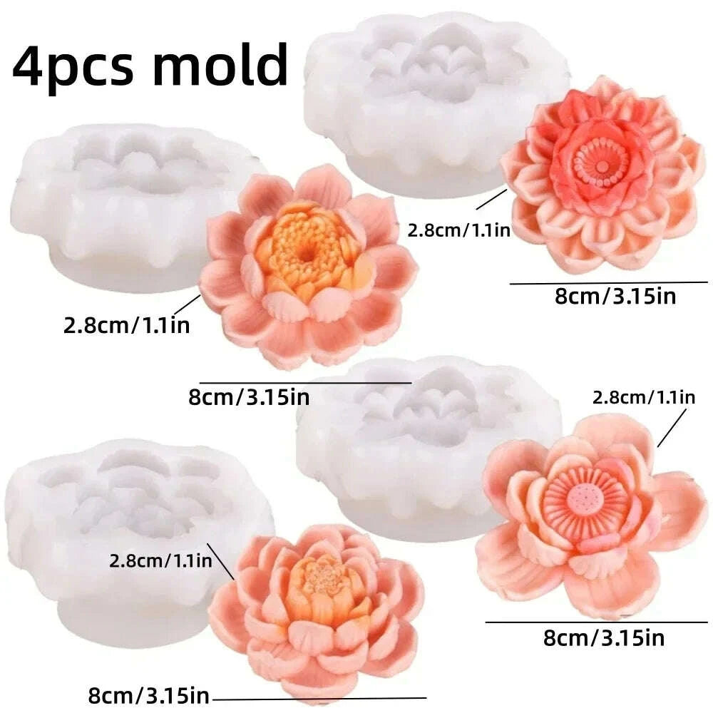 KIMLUD, Peony Rose Bud Bouquet Candle Silicone Mold Peony Flower Clusters Candle Mould Christmas Gift Flower Bundle Resin Gypsum Molds, KIMLUD Womens Clothes