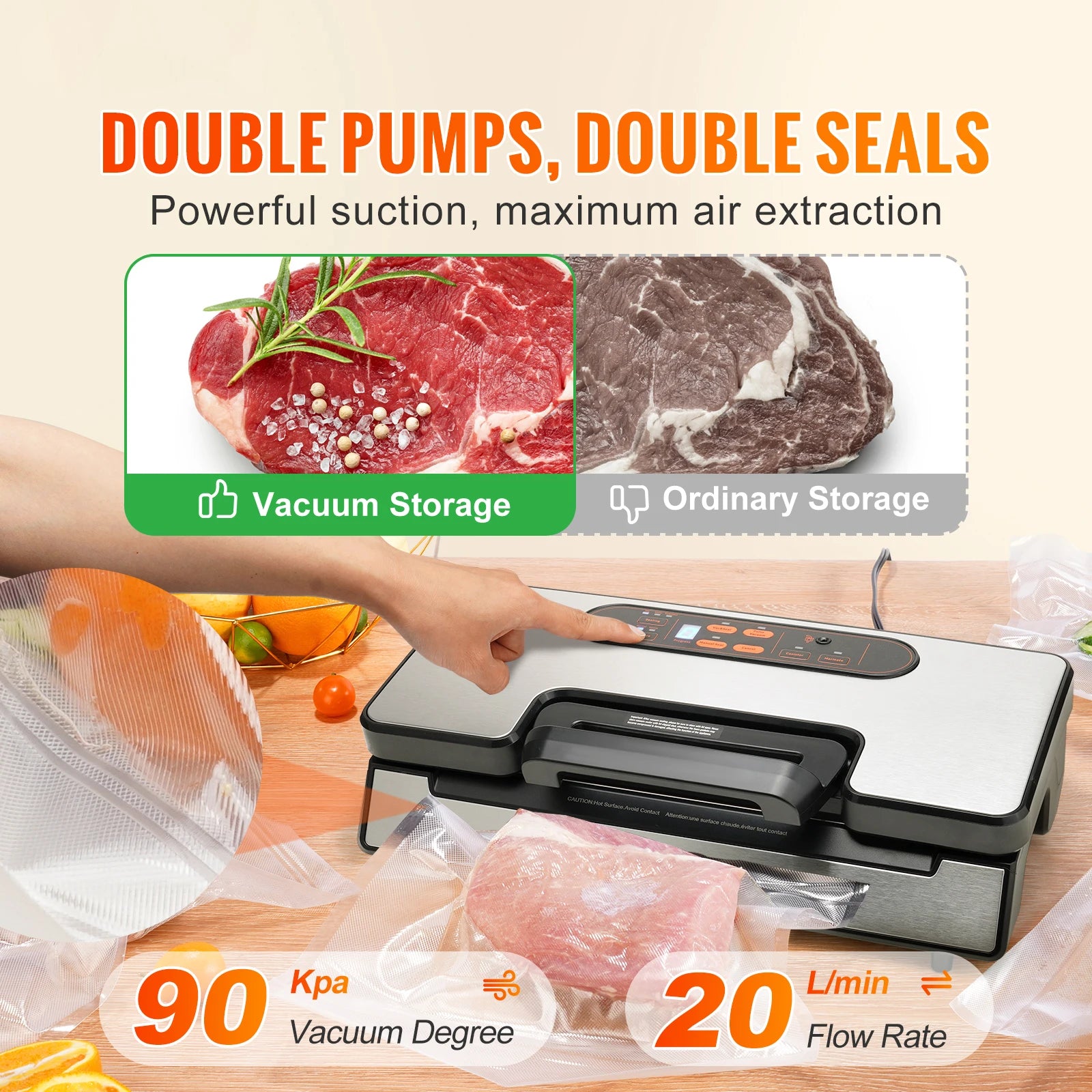 Brushed Stainless Steel Vacuum Sealer Machine With 130W Power 90KPa — Silver | KIMLUD