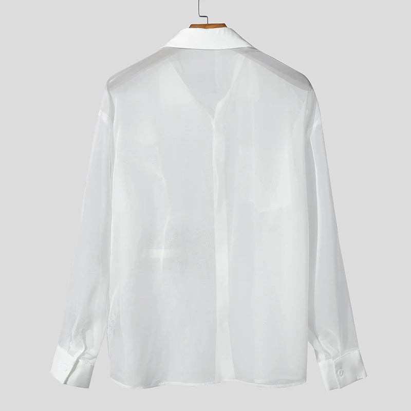 Mesh Patchwork Shirt Oversized Unisex — White | KIMLUD