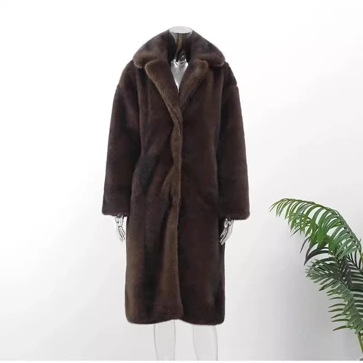 New women's autumn-winter fur coat imitation mink coat women's long whole mink mink fur suit collar casual