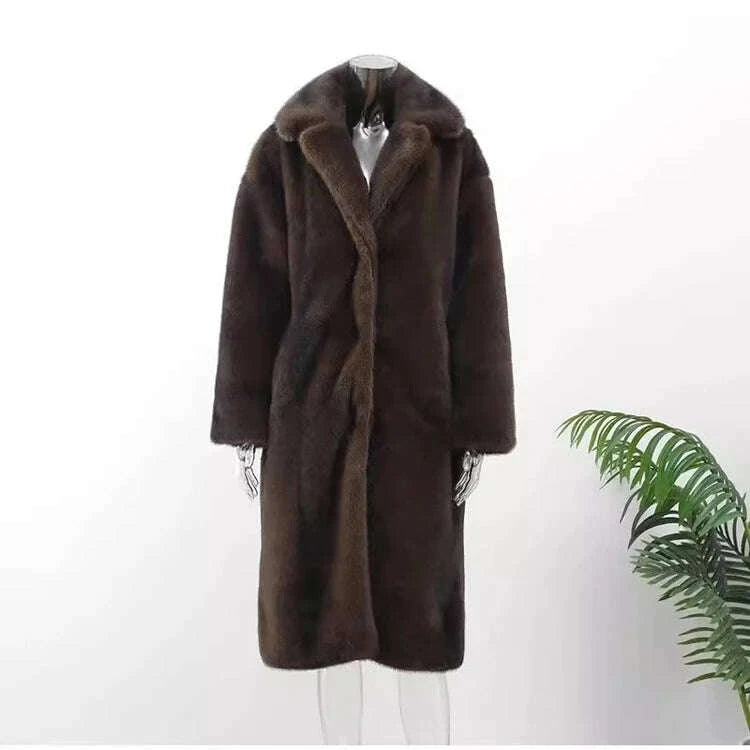 KIMLUD, New women's autumn-winter fur coat imitation mink coat women's long whole mink mink fur suit collar casual, KIMLUD Womens Clothes