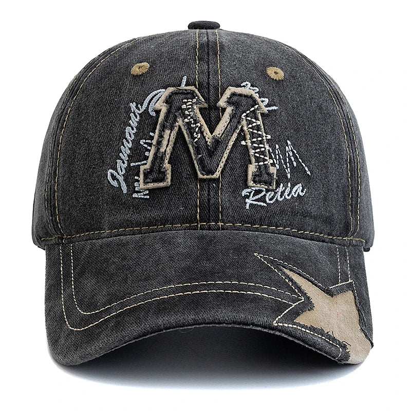 New Style Unisex Retro Baseball Cap M Letter Embroidery Dad Hat Star shaped Style Women And Men Outdoor Washed Cotton Cap