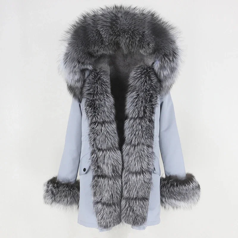 OFTBUY 2024 Fashion Winter Jacket Women Real Fur Coat Natural Real Fox Fur Collar Loose Long Parkas Big Fur Outerwear Detachable