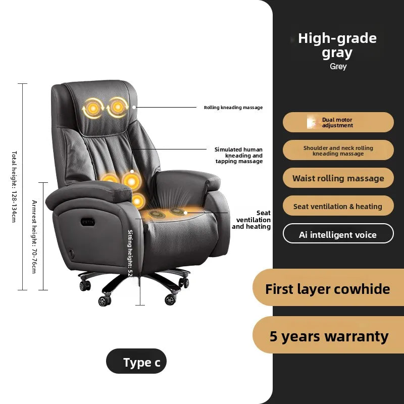 Genuine Leather Executive Office Chair Massage — Cream | KIMLUD