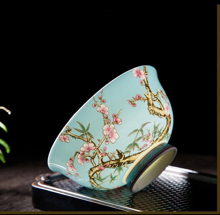 Jingdezhen Fine Bone China Bowl Enamelled With Retro Flower Bird Pattern — Yellow | KIMLUD
