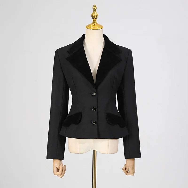 KIMLUD, Fashion Trendy Style Fashion Black Blazer Coat for Women 2025 Autumn New Metal Button Slim Fit High-end Short Suit Jacket, KIMLUD Womens Clothes