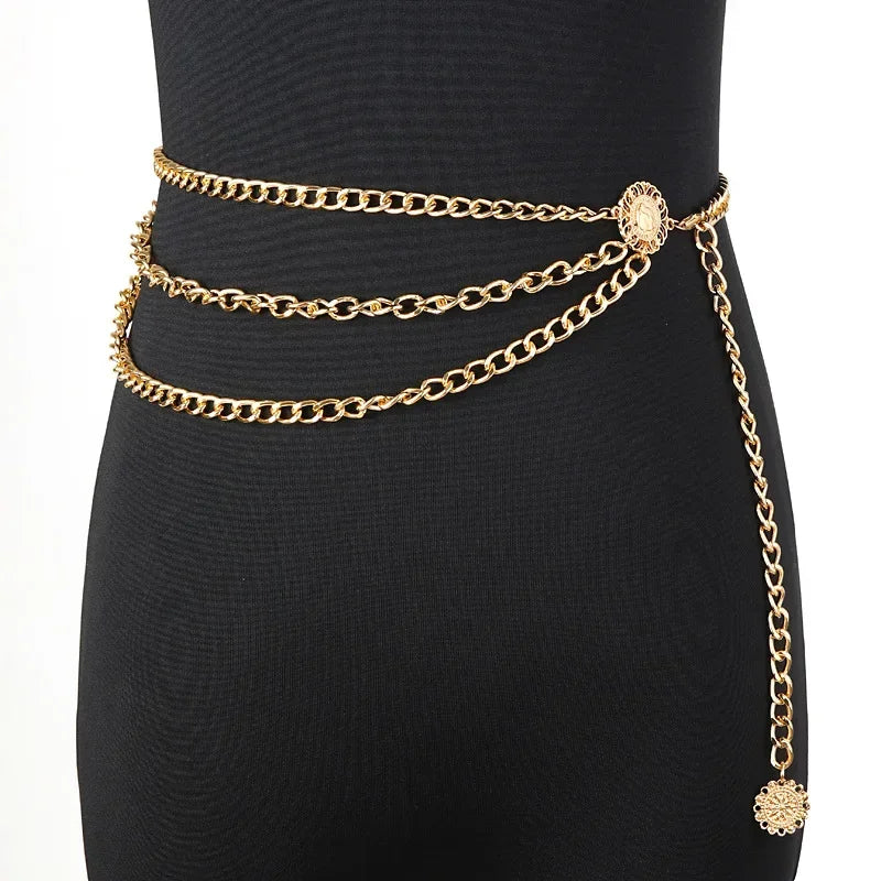 Gold-Tone Chain Belt Multilayer Tassel Rhinestones — Gold | KIMLUD