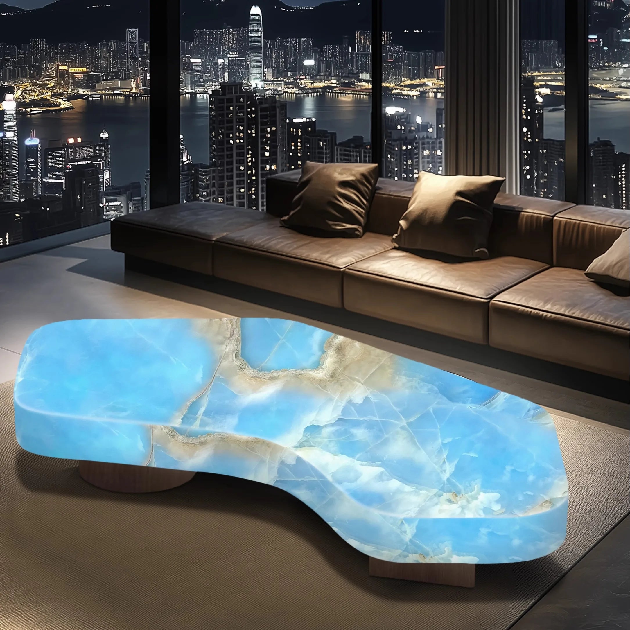 KIMLUD, Living room geometric coffee table luminous jade luxury stone white ice jade crescent moon light luxury advanced large flat, KIMLUD Womens Clothes
