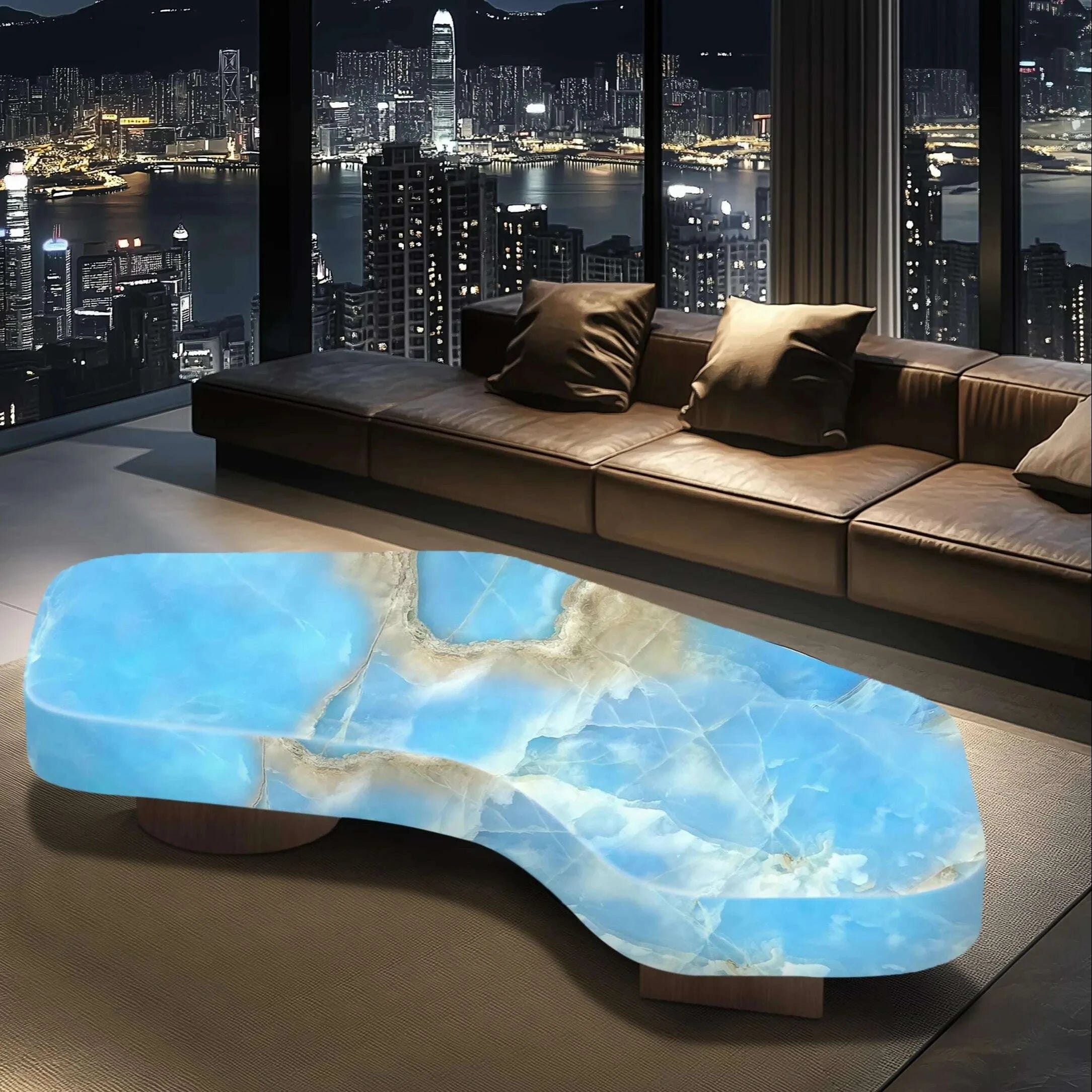 KIMLUD, Living room geometric coffee table luminous jade luxury stone white ice jade crescent moon light luxury advanced large flat, KIMLUD Womens Clothes