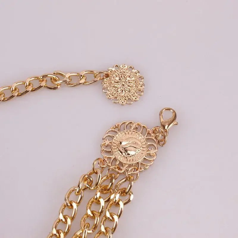Metal Punk Hip Hop Waist Chain Multilayer With Long Tassel Coin Pendant — Silver | KIMLUD