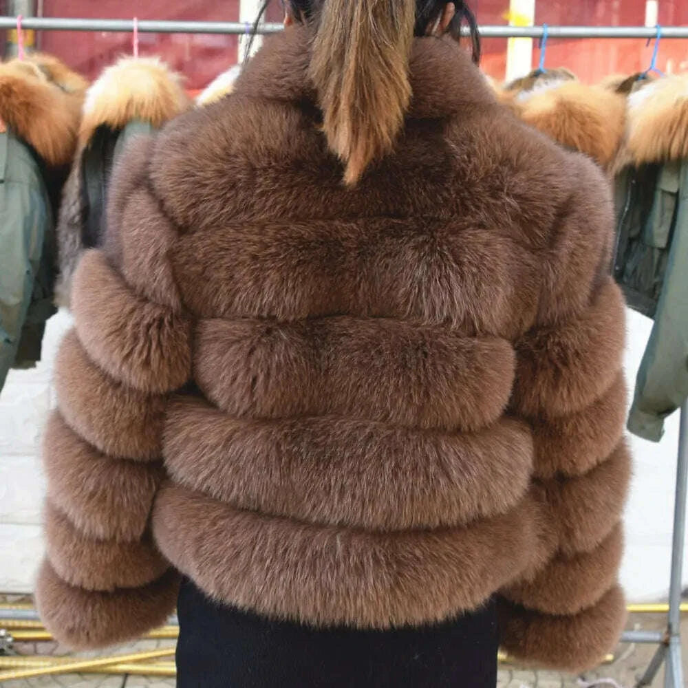 KIMLUD, QUEENTINA Fox Fur Coat Real Winter New Outwears Women's Fashion Luxury Jacket High Quality Clothing Natural And Stand Collar, KIMLUD Womens Clothes