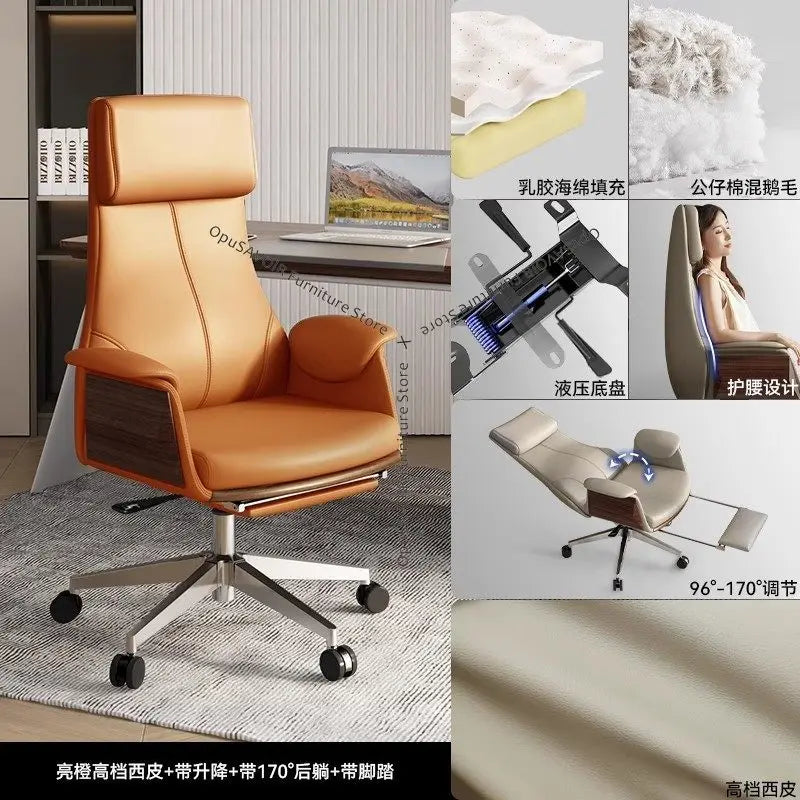 Genuine Leather Solid Office Chair — Beige | KIMLUD