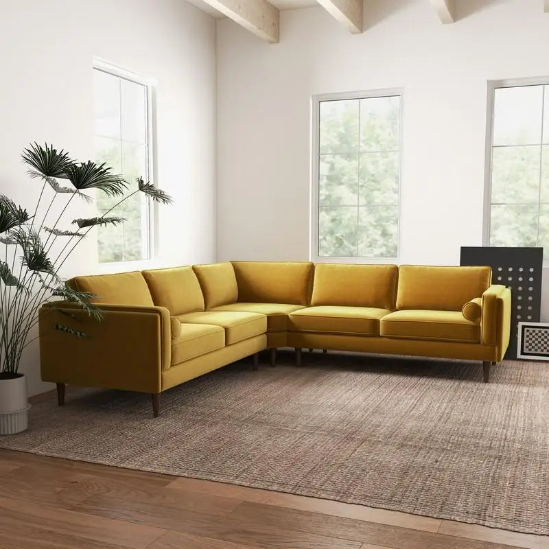 Amber Yellow Velvet Corner Sectional SofaNew Title: "Velvet Corner Sectional Sofa in Amber Yellow - Comfortable and Stylish