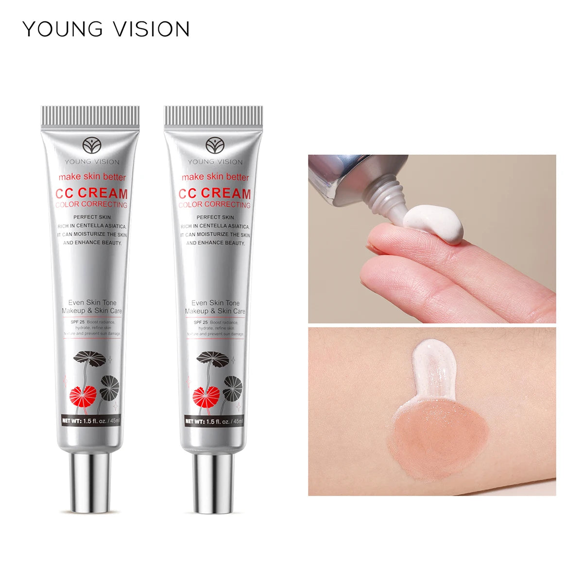 YOUNG VISION 2 Color Brightening CC Cream with Drop Puff for easy use as a makeup base and barrier cream.