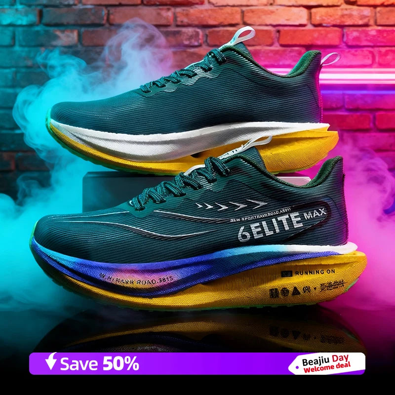 Air Mesh Running Shoes Carbon Plate Marathon Lightweight Breathable Nonskid — Emerald Green | KIMLUD