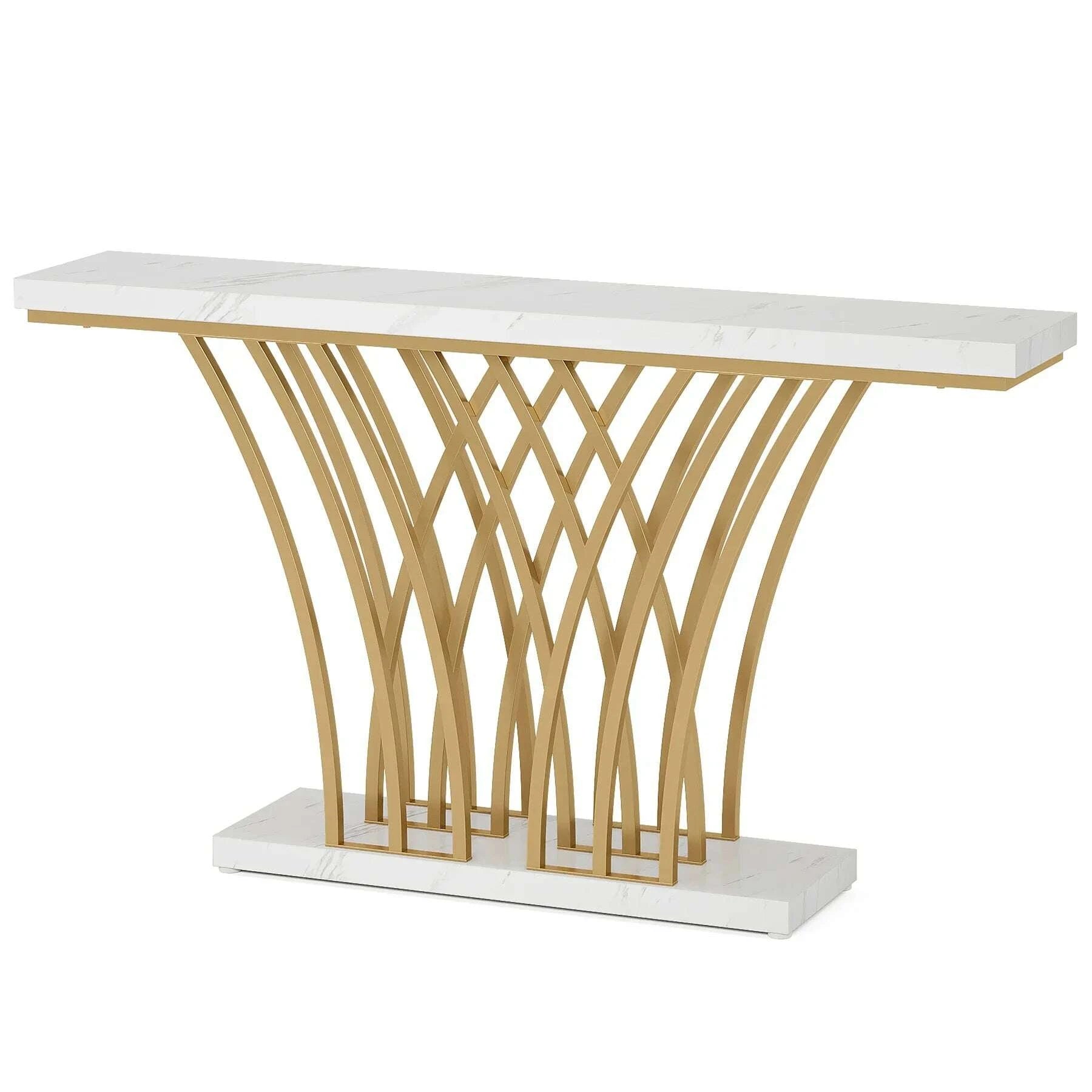 KIMLUD, Tribesigns 59 inch Gold Console Table, Modern Entryway Table with Grid-Shaped Metal Base for Entrance, Hallway, Entryway, KIMLUD Womens Clothes
