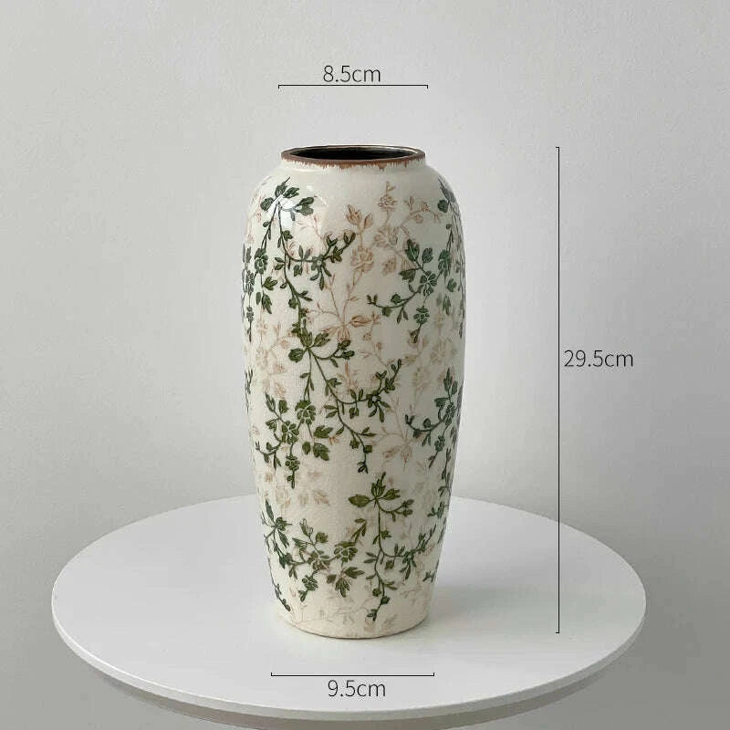 KIMLUD, New Chinese ceramic vase dried flower water flower arrangement retro living room entrance decoration ornament small and fresh, KIMLUD Womens Clothes