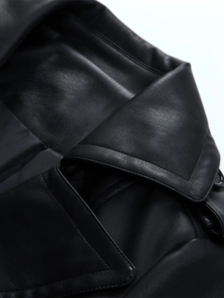 Coats & Jackets – Double Breasted – Faux Leather – Brown | KIMLUD