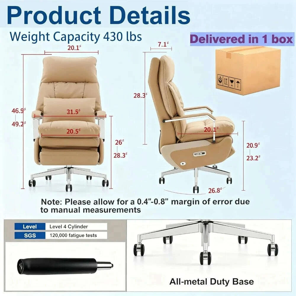 KIMLUD, Dual Motor Executive Home Office Chair with Footrest One-Click Electric Recline with Massage Pillow Support 430LBS Big and Tall, KIMLUD Womens Clothes