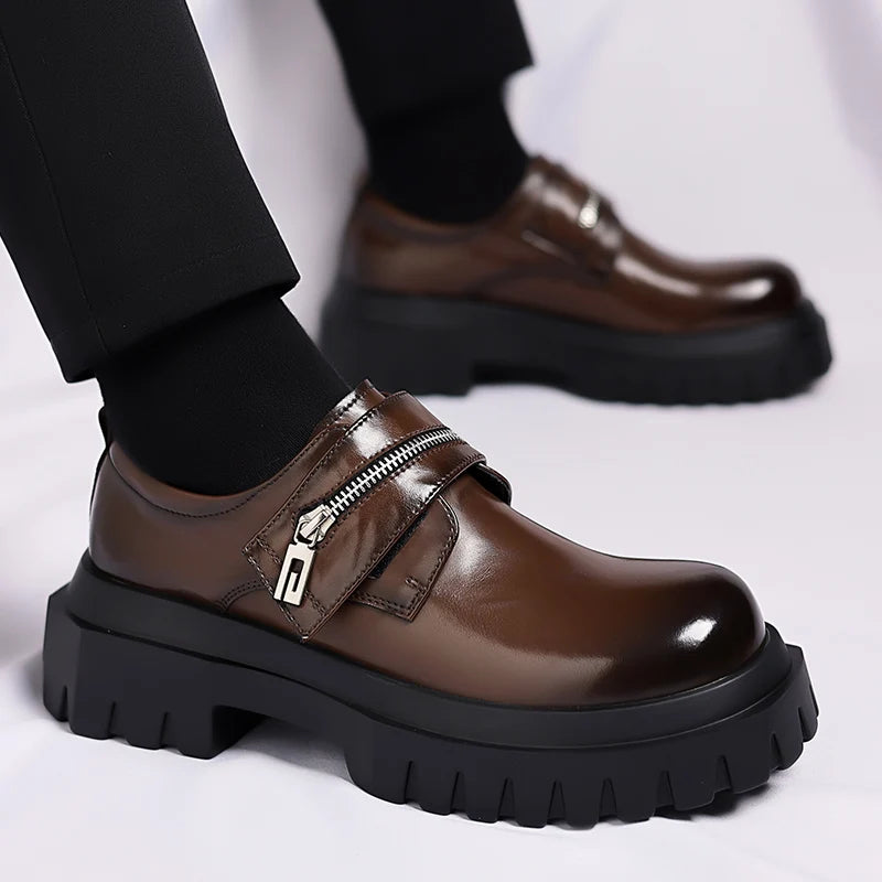 Derby men's leather shoes Thick bottomed British style design Leisure Party Business Office Luxury adult shoes Brown and Black