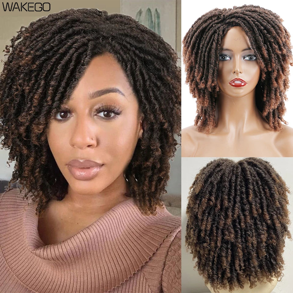 Short Dreadlock Wig Curly Synthetic Twist Faux Locs — Multicolor | KIMLUD
