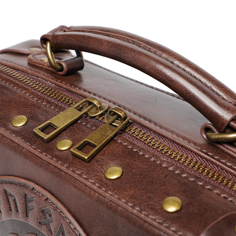 Medieval Renaissance Punk Box Bag Skull Studs — Warm Brown | KIMLUD