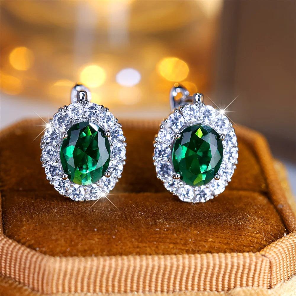 Sterling Silver Zircon Hoop Earrings Small Delicate Blue-Green Stones — Blue-Green | KIMLUD