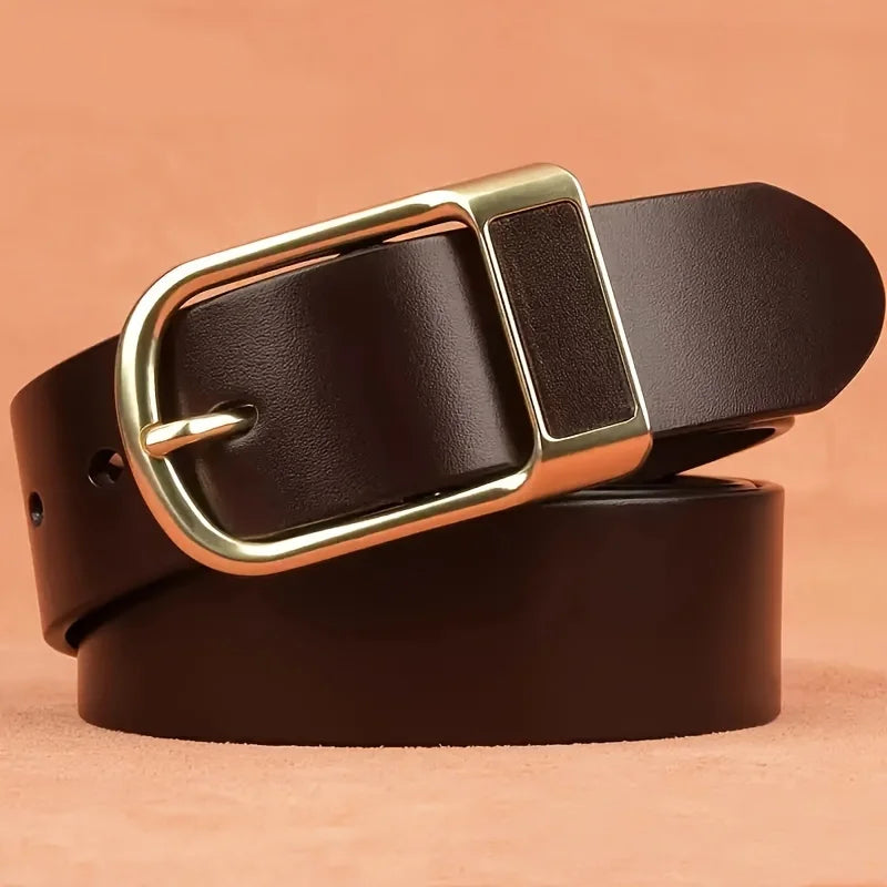 PU Leather Belt Coboy Style Pin Buckle 3.8cm Width For Everyday Business Casual — Dark | KIMLUD