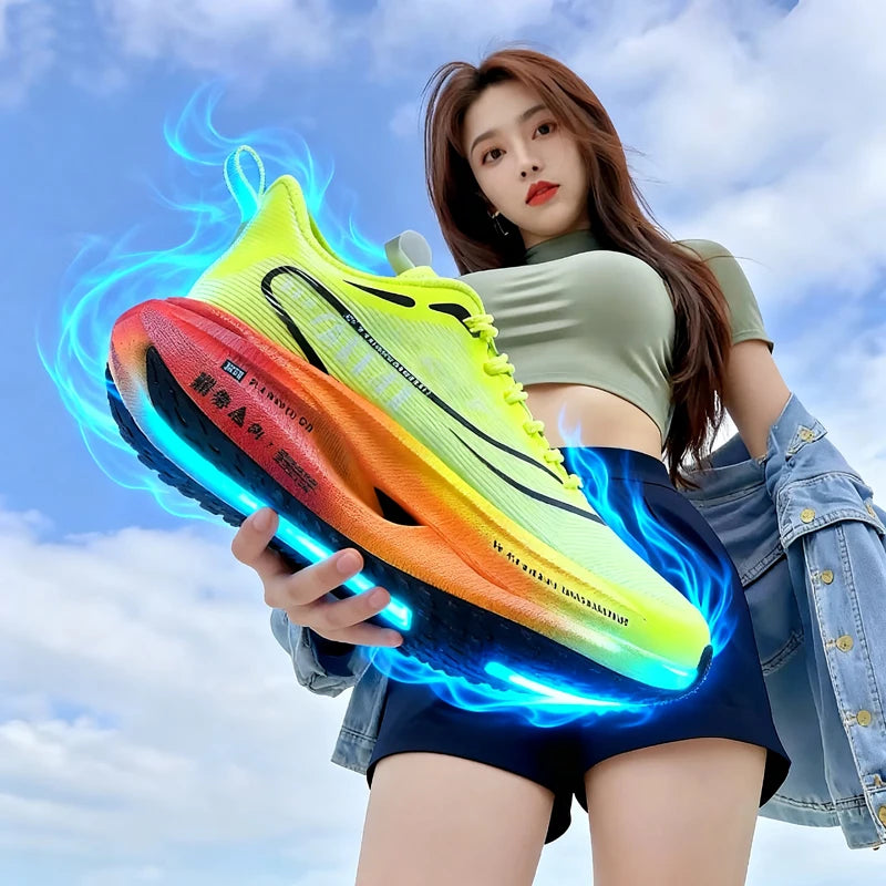 Air Mesh Running Shoes Carbon Plate Marathon Lightweight Breathable Nonskid — Emerald Green | KIMLUD