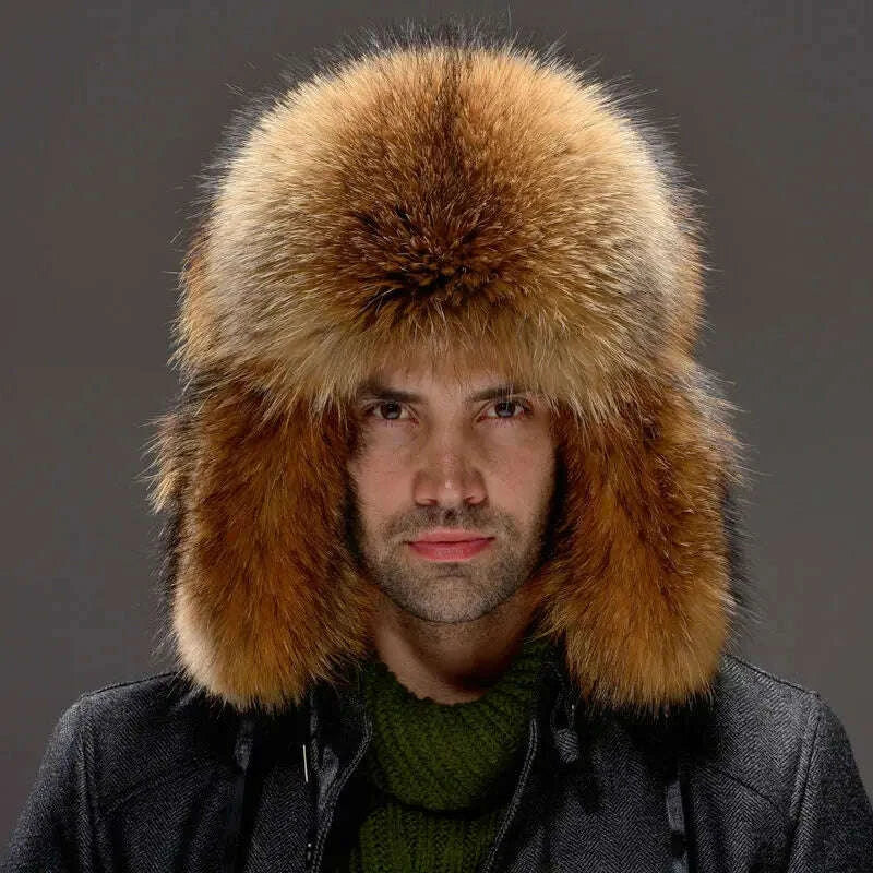 KIMLUD, Winter Men Hats Brown Fox Fur High-end Elegant Warm Soft Not Wool Outdoor Hiking Caps Windproof Thick Europe Earflap Hat, KIMLUD Womens Clothes