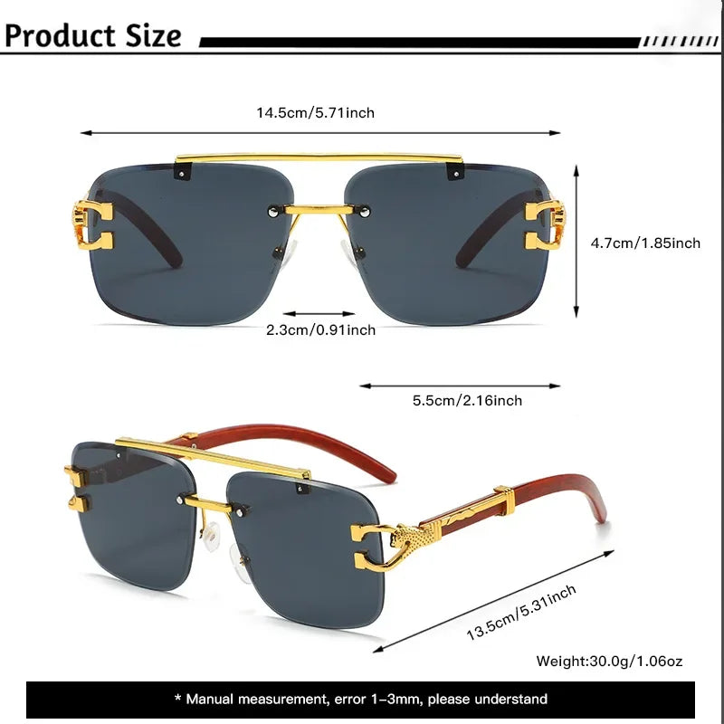 Rimless Sunglasses Square UV400 Lightweight Alloy Frame — Gold | KIMLUD