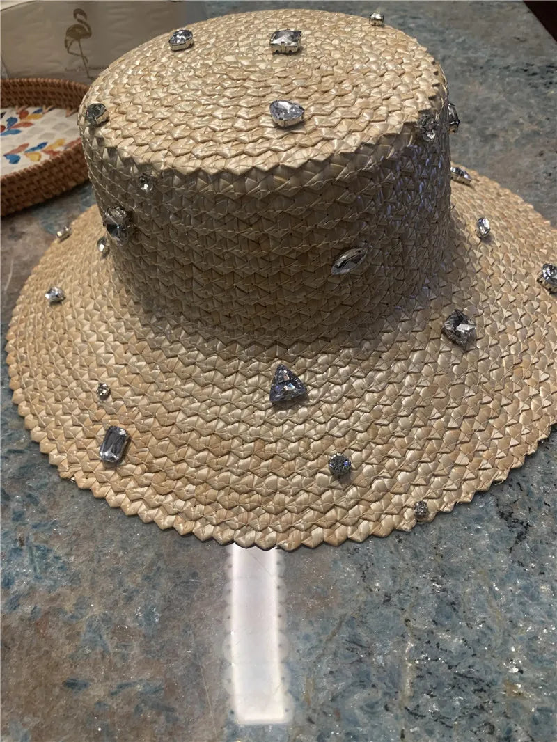 Pineapple Pattern Natural Straw Sun Hat Hand Sewn — Natural | KIMLUD