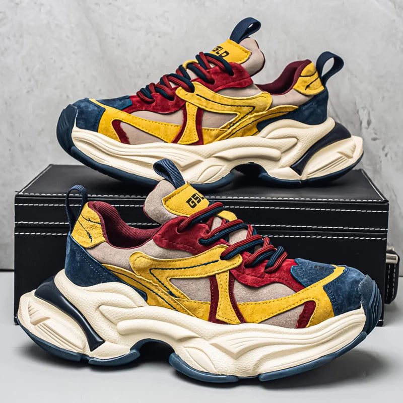 Lacing up Men's and Women's Couple Sport Shoes 2025 Thick Sole Luxury Design Casual Retro Dirty Casual Sneakers Breathable Upper