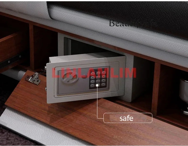 Genuine Leather Bed With Built-In Massage Bluetooth Speaker Air Cleaner Projector And Drawers — White | KIMLUD