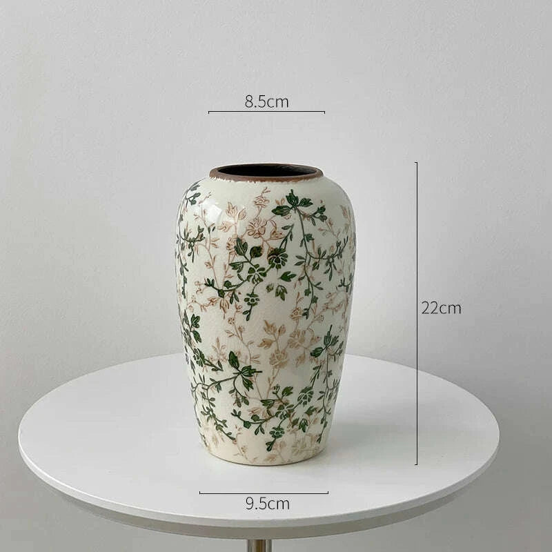 KIMLUD, New Chinese ceramic vase dried flower water flower arrangement retro living room entrance decoration ornament small and fresh, KIMLUD Womens Clothes