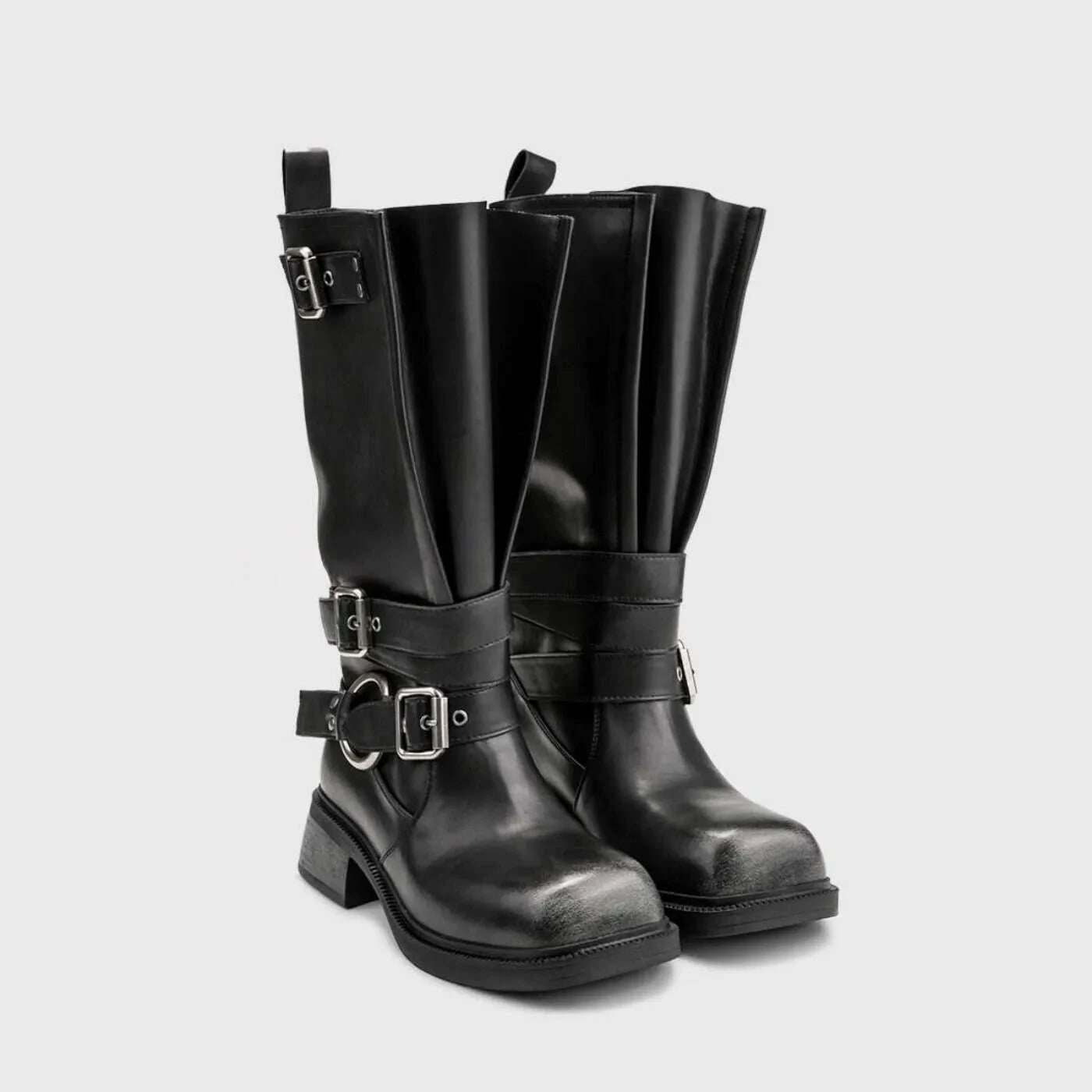 PU Leather Biker Ankle Boots Square Toe PU Leather Biker Ankle Boots Square Toe