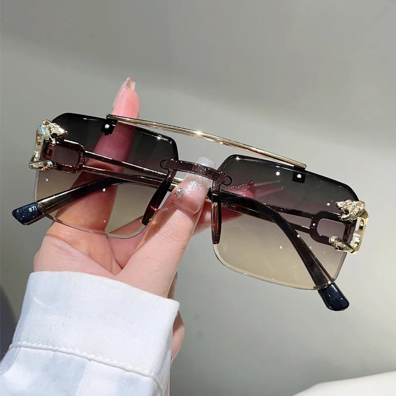 KAMMPT Rimless Square Sunglasses Men Fashion Vintage Double Bridge Shades Women Trendy Luxury Brand Design Gradient Sun Glasses