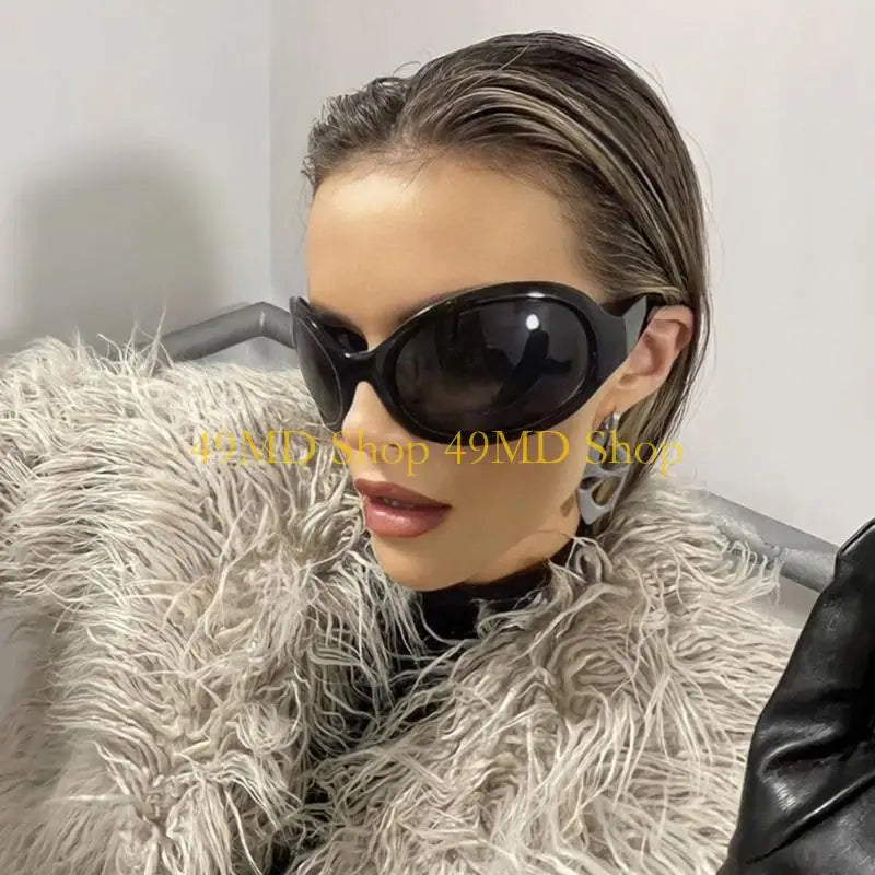 Punk Y2K Wrap Around Sunglasses With UV400 Protection And High Gloss Finish — Black | KIMLUD